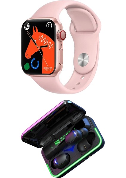 Şık Pembe Akıllı Saat ve LED Kulaklık Seti