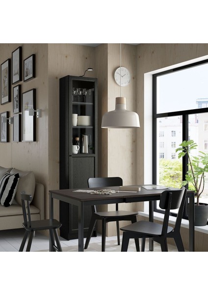 Cam/panel Kapaklı Kitaplık, Siyah Meşe Görünümlü, 40X30X202 cm fiyatları