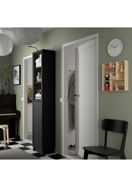 Cam/panel Kapaklı Kitaplık, Siyah Meşe Görünümlü, 40X30X202 cm modelleri