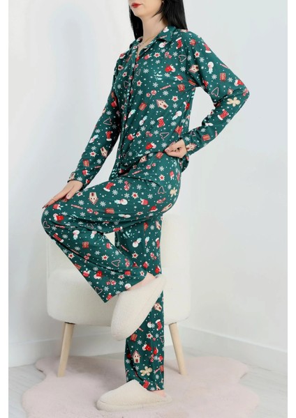 Yılbaşı Süet Düğmeli Pijama Takımı