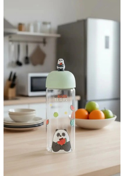 We Bare Bears Lisanslı Figürlü Borosilikat Cam Şişe (420ML)- Panda