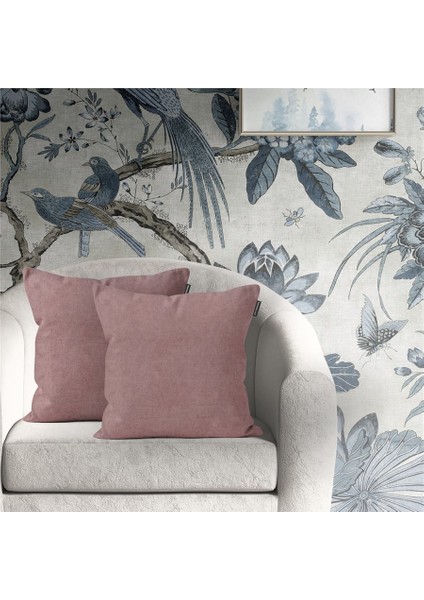 2'li Kadife Dokulu Kırlent Kılıfı Gül Kurusu