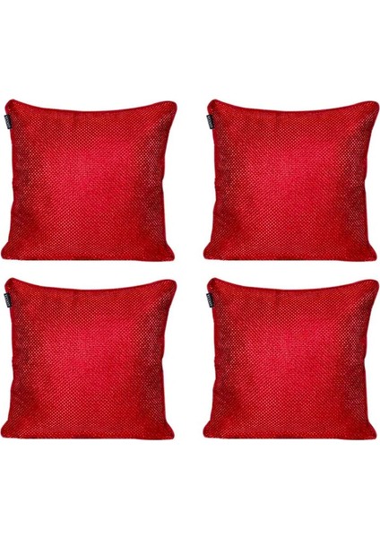 4'lü Hasır Dokulu Fitilli Çift Taraflı Kırlent Kılıf Acık Kırmızı