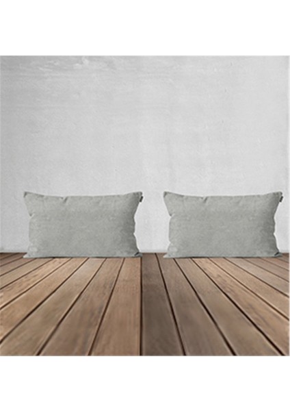 2'li Kadife Dokulu Dikdörtgen Kırlent Kılıfı Açık Gri