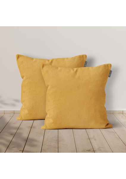 2'li Kadife Dokulu Kırlent Kılıfı Sarı