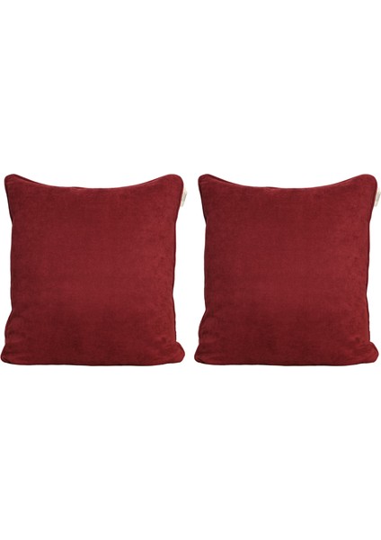 2'li Kadife Dokulu Fitilli Kırlent Kılıfı Bordo