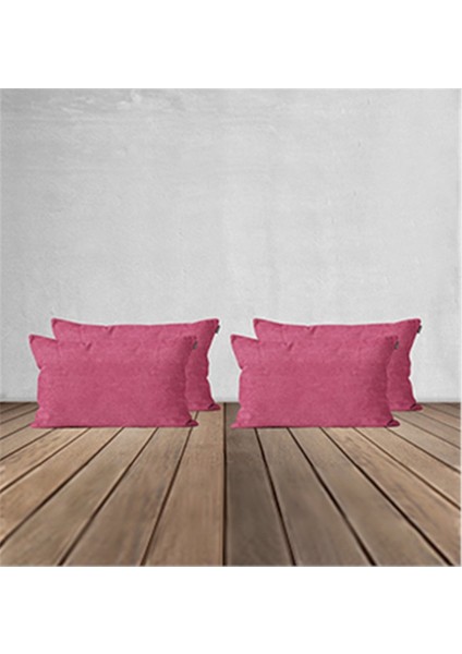 4'lü Kadife Dokulu Kırlent Kılıfı Fuşya