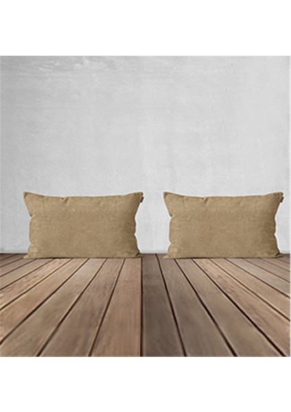 2'li Kadife Dokulu Dikdörtgen Kırlent Kılıfı Bej indirimleri