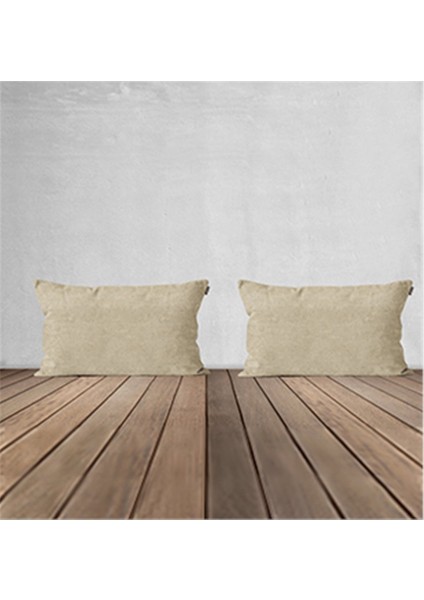 2'li Kadife Dokulu Dikdörtgen Kırlent Kılıfı Krem