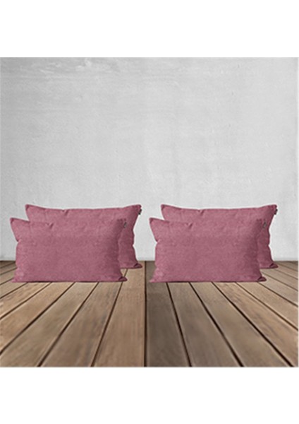 4'lü Kadife Dokulu Kırlent Kılıfı Gül Kurusu modelleri