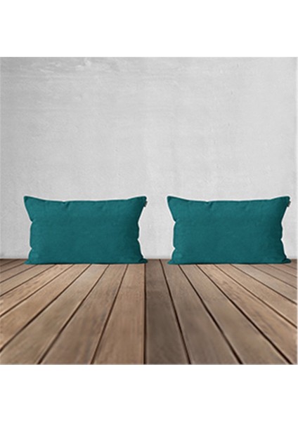 2'li Kadife Dokulu Dikdörtgen Kırlent Kılıfı Petrol