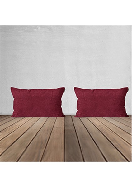 2'li Kadife Dokulu Dikdörtgen Kırlent Kılıfı Bordo