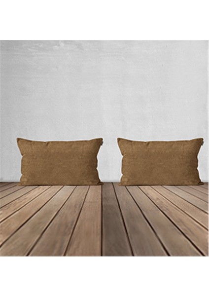 2'li Kadife Dokulu Kırlent Kılıfı Camel