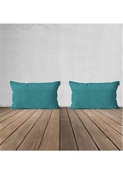 2'li Kadife Dokulu Dikdörtgen Kırlent Kılıfı Turkuaz