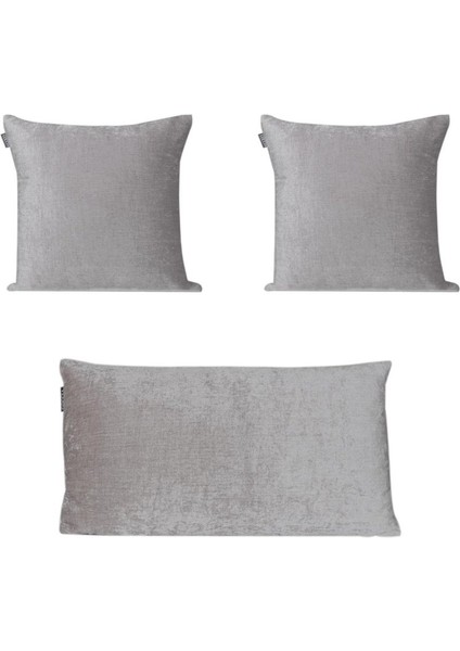 3'lü Kadife Şönil Kırlent Kılıfı Gri indirimleri