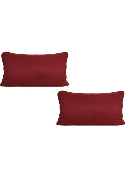 2'li Kadife Dokulu Fitilli Dikdörtgen Kırlent Kılıfı Bordo