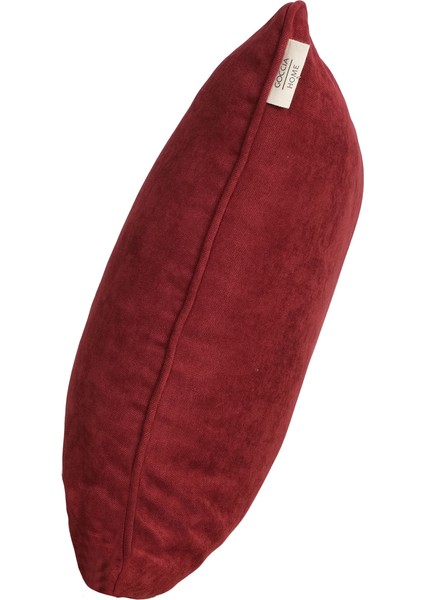 2'li Kadife Dokulu Fitilli Dikdörtgen Kırlent Kılıfı Bordo