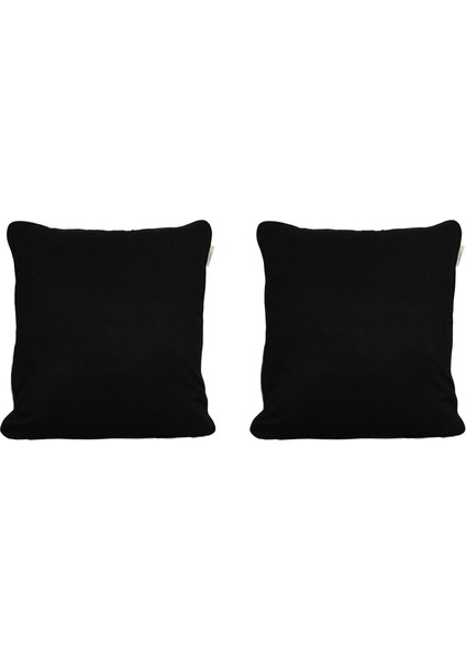 2'li Kadife Dokulu Fitilli Kırlent Kılıfı Siyah