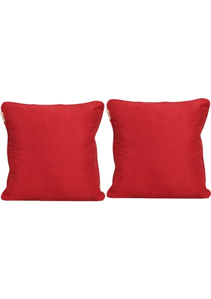 2'li Kadife Dokulu Fitilli Kırlent Kılıfı Kırmızı