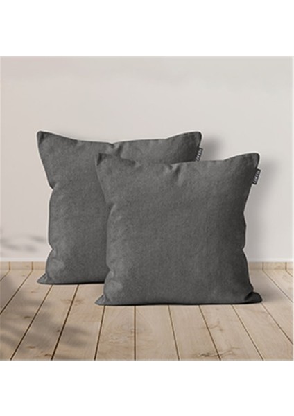 2'li Kadife Dokulu Kırlent Kılıfı Gri