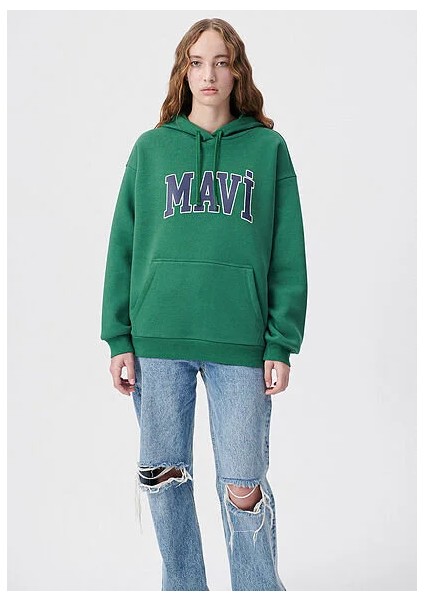 Mavi Logo Baskılı Kapüşonlu Yeşil Sweatshirt 1600361-71892