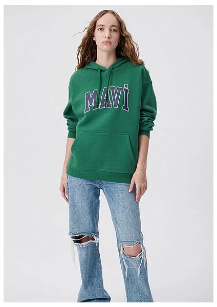 Mavi Logo Baskılı Kapüşonlu Yeşil Sweatshirt 1600361-71892