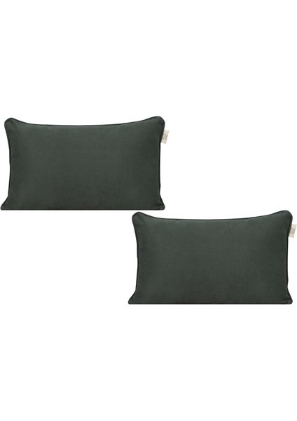 2'li Kadife Dokulu Fitilli Dikdörtgen Kırlent Kılıfı Yeşil