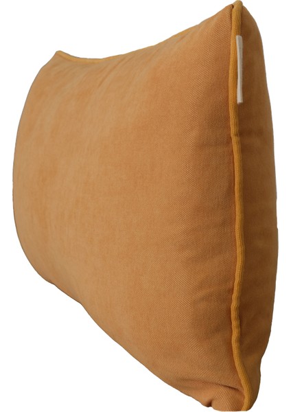 2'li Kadife Dokulu Fitilli Dikdörtgen Kırlent Kılıfı Sarı