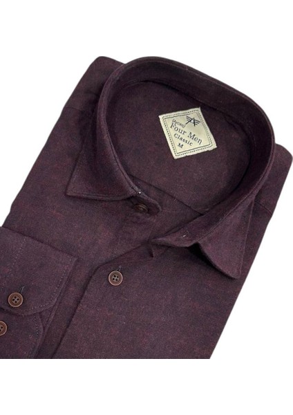 Klasik %100 Cotton Uzun Kollu Terletmeyen Kışlık Flanel Kumaş Bordo Gömlek (Regular Kalıp) fiyatları