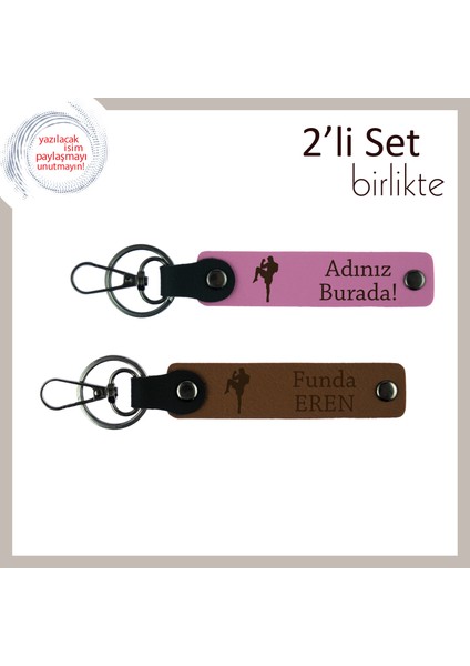 Kickboks Temalı Sporcu Hediyesi, Erkek Tarzına Uygun Kalıcı Deri Anahtarlık, Pembe-Açık Kahve