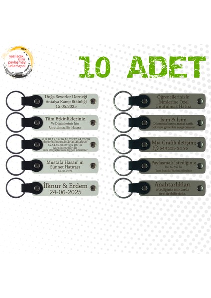 Beyaz & Kül Gri, Düğün Misafirlerine Anlamlı Hediye, 10’lu Set, Tarih ve Isimli Deri Anahtarlık