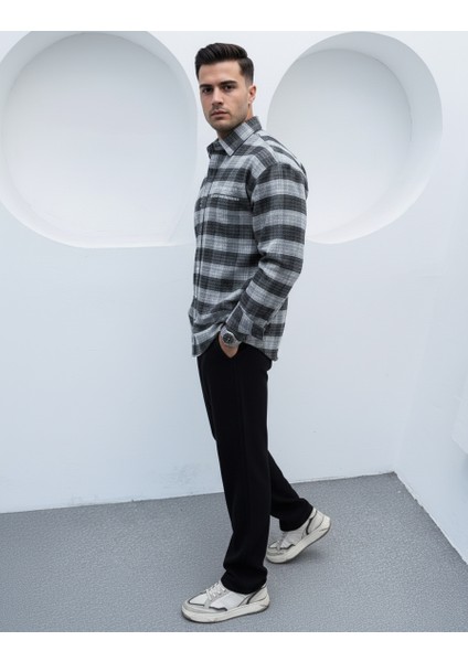 Erkek Siyah Oversize Kışlık Ekose Gömlek Flanel Kumaş modelleri