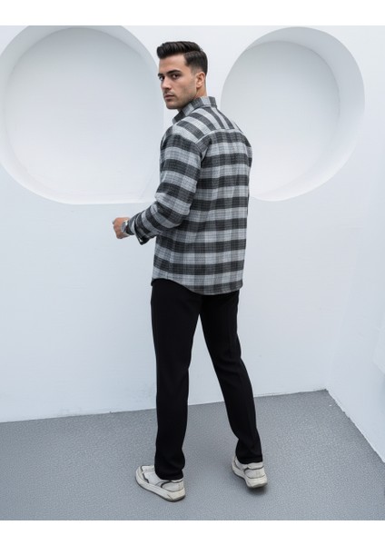 Erkek Siyah Oversize Kışlık Ekose Gömlek Flanel Kumaş fırsatları