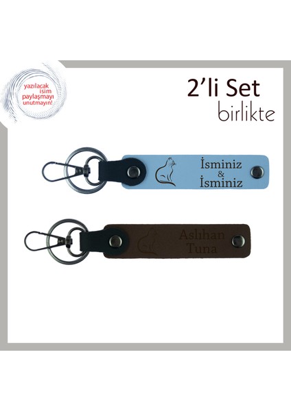 Pati Pati Gülen Yüzlere, Kedi Temalı, Kişisel Yazılı Anahtarlık, Gök Mavi-Koyu Kahve