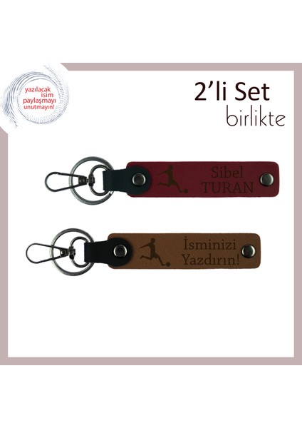 Erkek Arkadaşa Futbol Figürlü Minimal Hediyelik, Kişisel Deri Set, Bordo-Açık Kahve