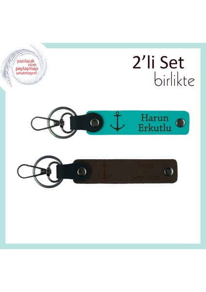 Balıkçı Ruhunu Taşıyan Yakına Kalıcı Hatıra, Deniz Motifli Deri Anahtarlık Takımı, K Turkuaz-K Kahve