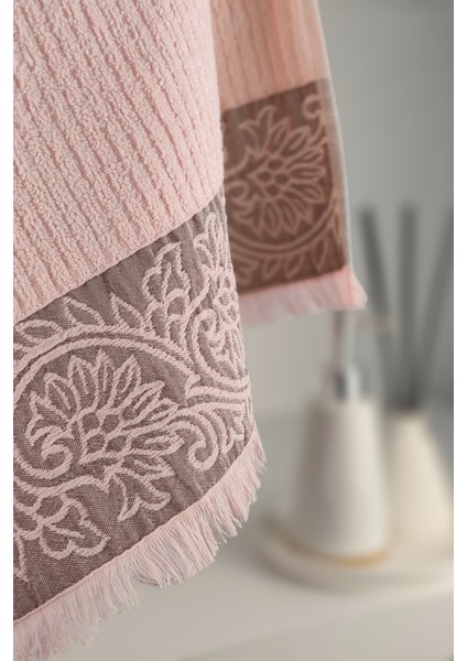 Bordürlü & Püsküllü Banyo Havlusu - Ekstra Yumuşak Bambu Havlu - 70X140 cm - Somon Renk