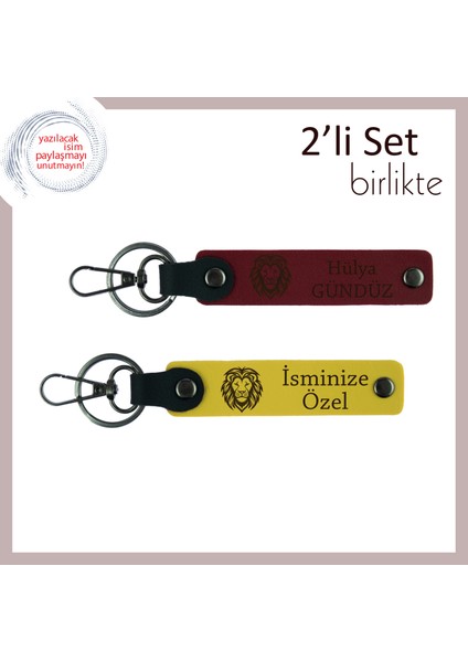 Erkek Arkadaşa Güçlü Mesaj Veren Hediye, Kaplan Desenli Deri Anahtarlık Seti, Bordo-Sarı