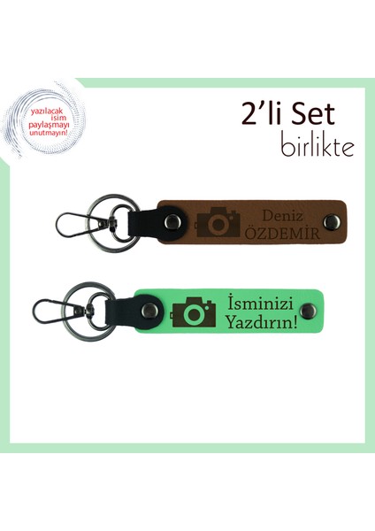 Fotoğraf Makinesi Motifli Kalıcı Hediyelik, Erkek Arkadaşa Yazı Eklenebilir Takım, A Kahve-F Yeşil