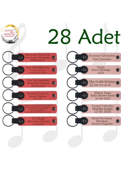 Nar Çiçeği & Yavru Ağzı, 28’li Set, Mesajlı Deri Hatıra Anahtarlık Yılbaşı Kutlamalarına Anlamlı Anı