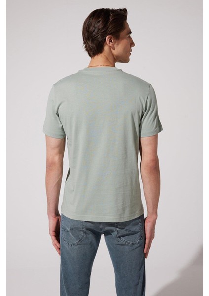 Regular Fit Rahat Kesim Bisiklet Yaka %100 Pamuk Yeşil Tişört