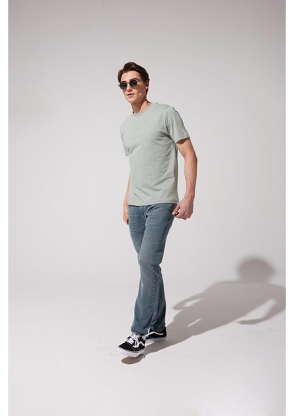 Regular Fit Rahat Kesim Bisiklet Yaka %100 Pamuk Yeşil Tişört