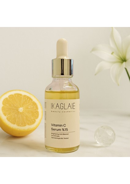 %15 Saf C Vitamini, Canlandırıcı, Leke Önleyici, Işıltı Veren, İnce Çizgilerde Etkili ( Alpha Arbutin, Collagen ve Allantoin ile Zenginleştirilmiş Formül)