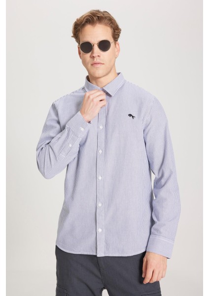 Regular Fit Lacivert Erkek Gömlek W5A2205580B58 Uzun Kollu Gömlek