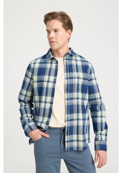 Regular Fit Lacivert Erkek Gömlek W5A9R49 Uzun Kollu Gömlek