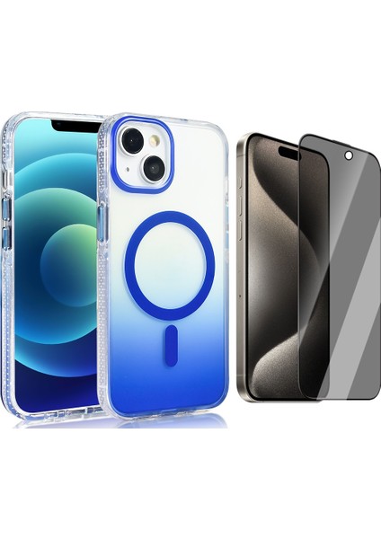 iPhone 13 Kılıf M-safe Şarj Özellikli Transparan Renk Geçişli Zore Toros Kapak + Hayalet Ekran Koruyucu