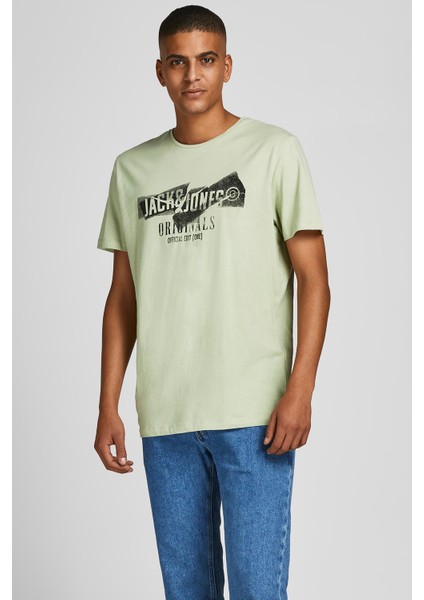 12205944_Jorcomfortbranding Tee Bisiklet Yaka Standart Kalıp Baskılı Açık Yeşil Erkek