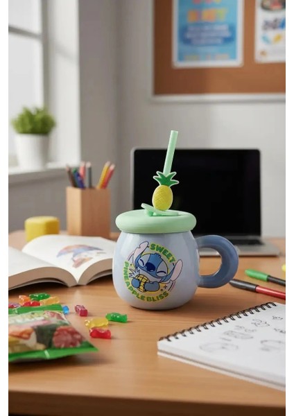 Disney Lilo&stitch Lisanslı Ananas Figürlü Seramik Kupa 350ML