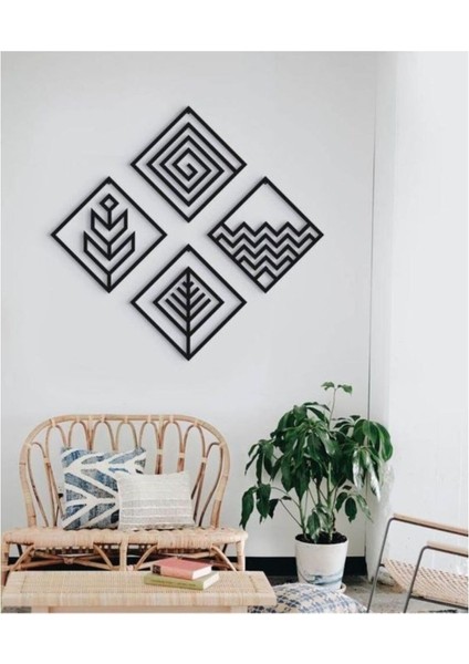 4 Element Temalı Ahşap Mdf Duvar Dekoru – Modern Geometrik Tasarım (4'lü Set)