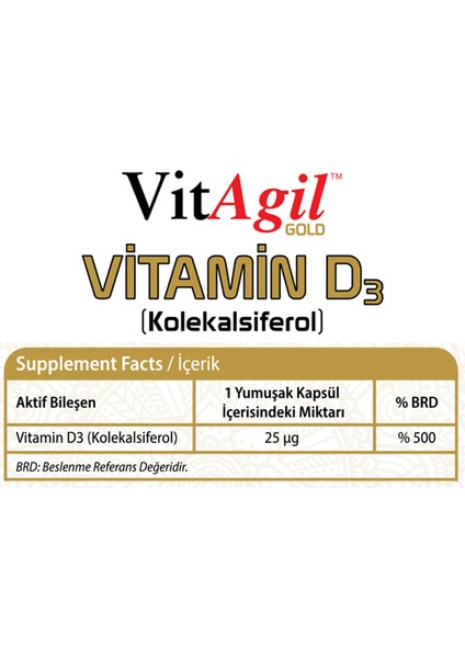 VitAgil GOLD 1000 IU Vitamin D3 - 100 Kapsül fiyatları